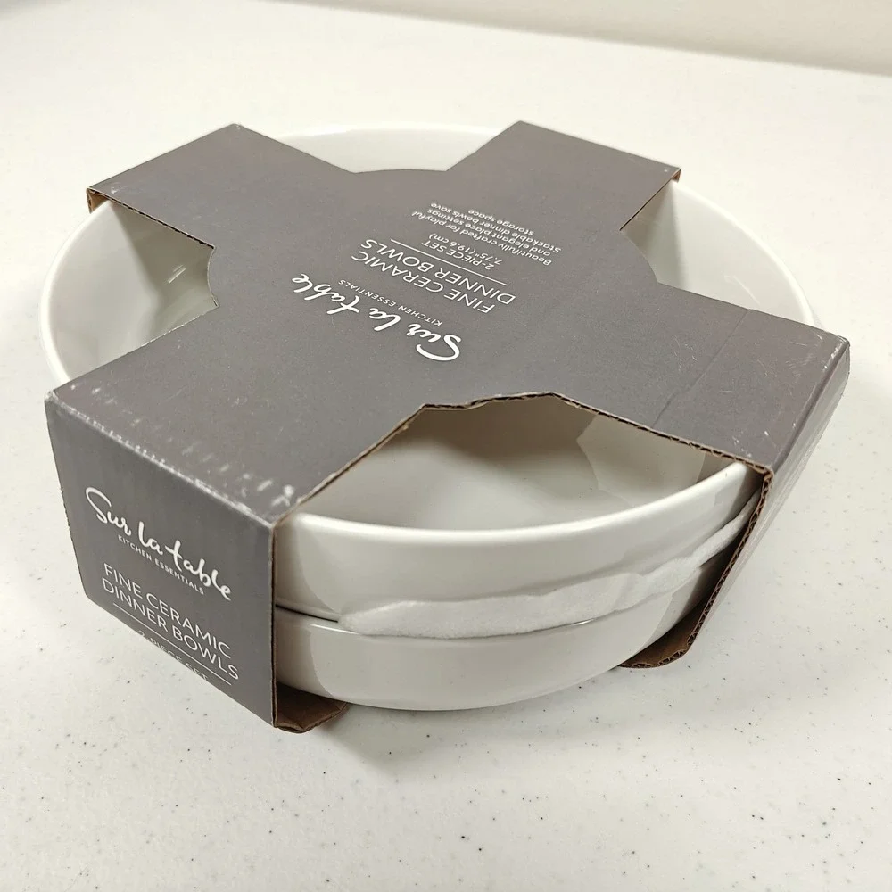 Sur La Table Fine Ceramic Dinner Bowls White 2-Piece Set Pasta 7.75